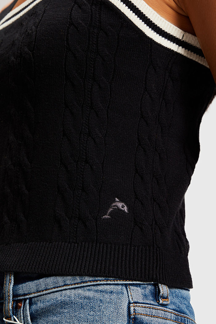 Dolphin logo cable sweater camisole, BLACK, detail-asia image number 3