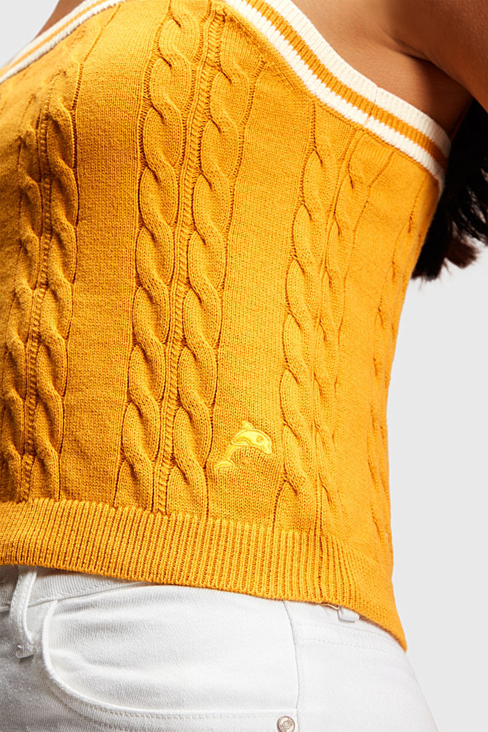 Dolphin logo cable sweater camisole, YELLOW, detail-asia image number 3