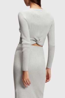 Twisted back metallic sweater, SILVER, detail-asia image number 1