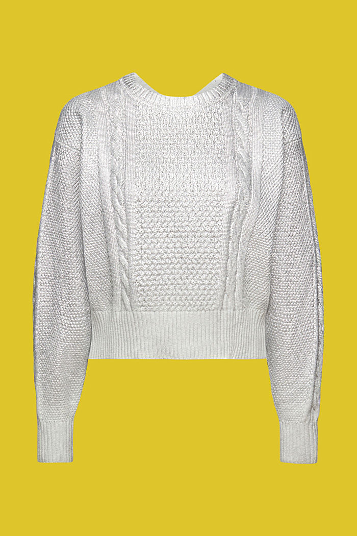 Metallic cable knit jumper, SILVER, detail-asia image number 6