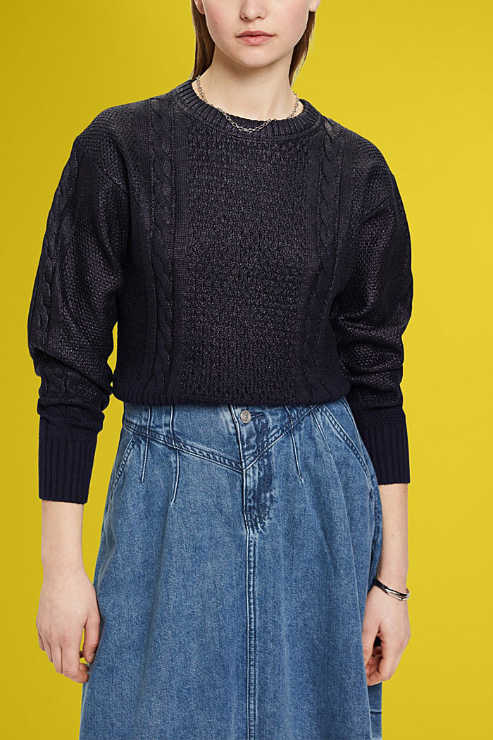 Metallic cable knit jumper