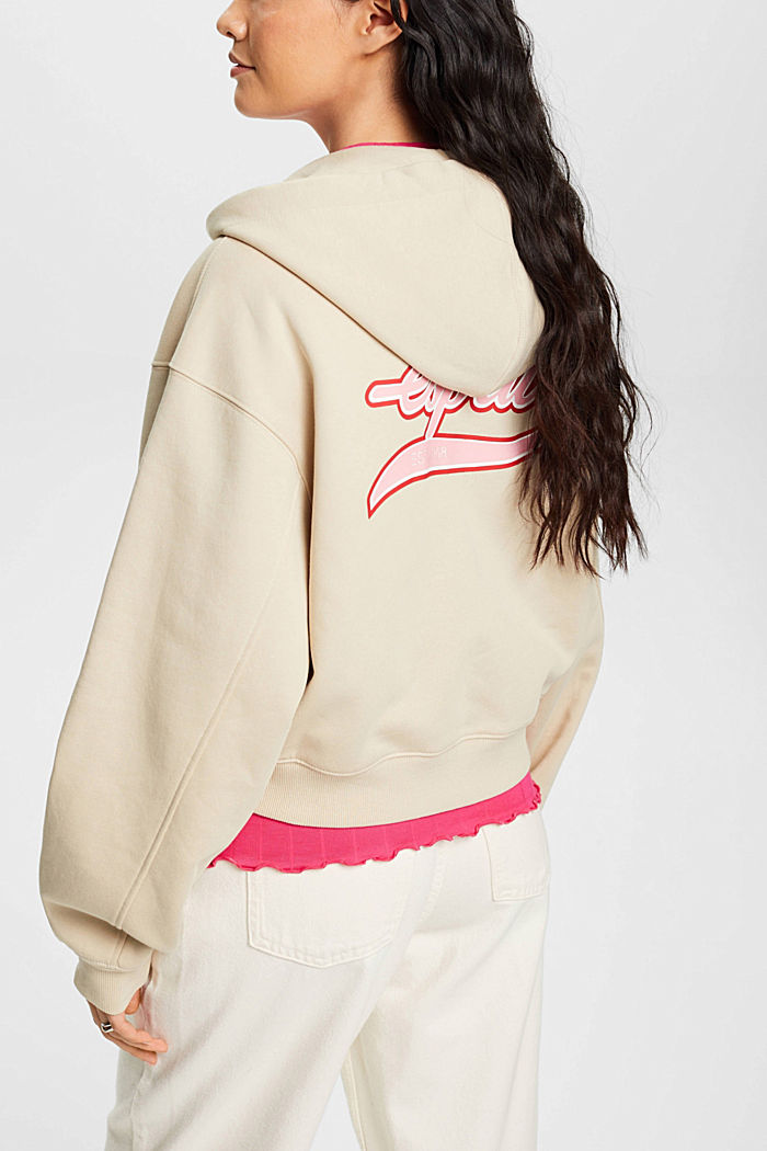 Cropped zip hoodie with logo print on the back, LIGHT TAUPE, detail-asia image number 1