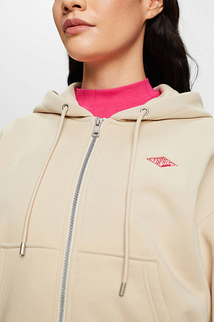 Cropped zip hoodie with logo print on the back, LIGHT TAUPE, detail-asia image number 4