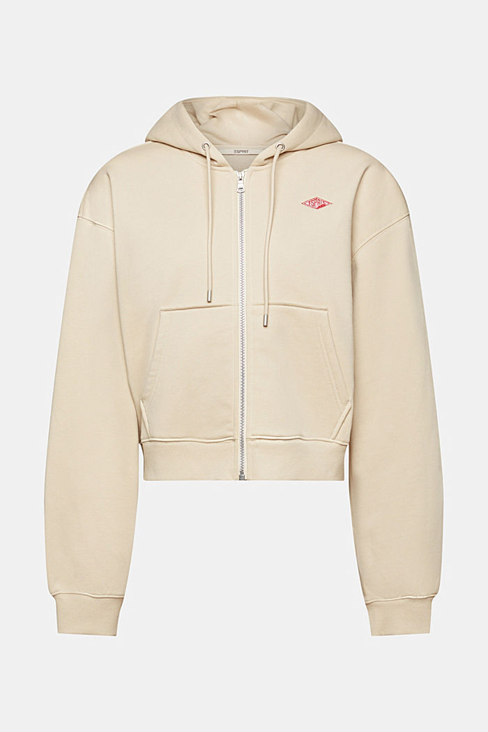Cropped zip hoodie with logo print on the back, LIGHT TAUPE, detail-asia image number 6