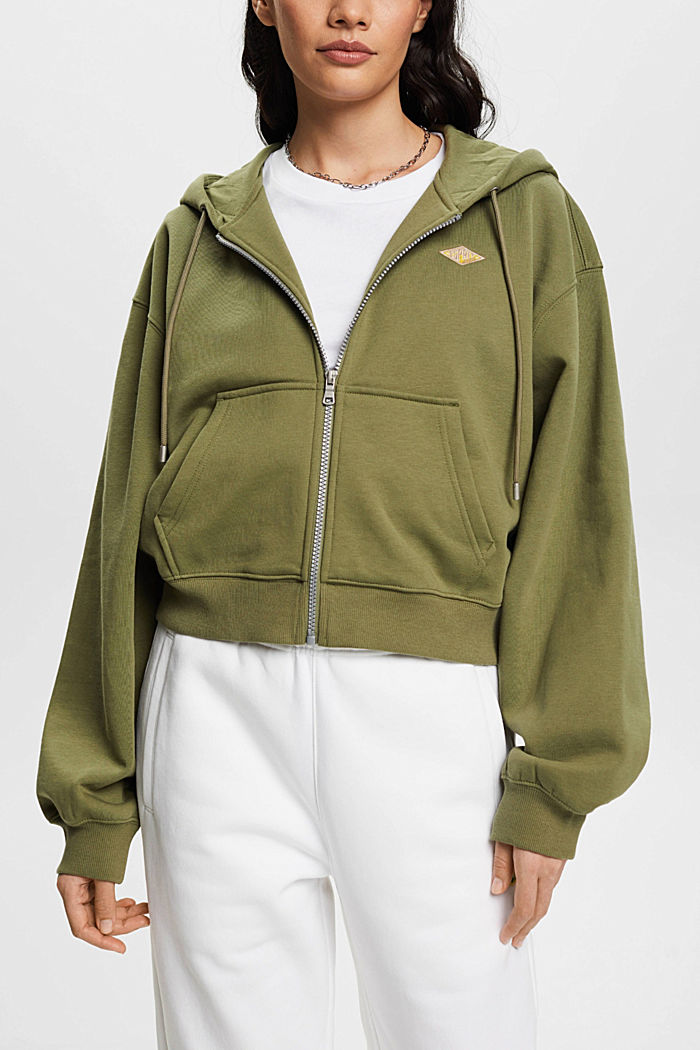 Cropped zip hoodie with logo print on the back, OLIVE, detail-asia image number 0