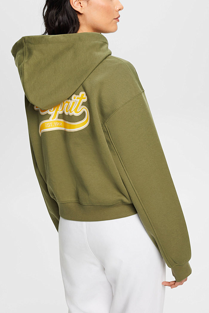Cropped zip hoodie with logo print on the back, OLIVE, detail-asia image number 1