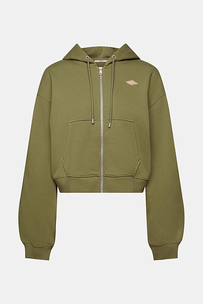 Cropped zip hoodie with logo print on the back, OLIVE, detail-asia image number 6