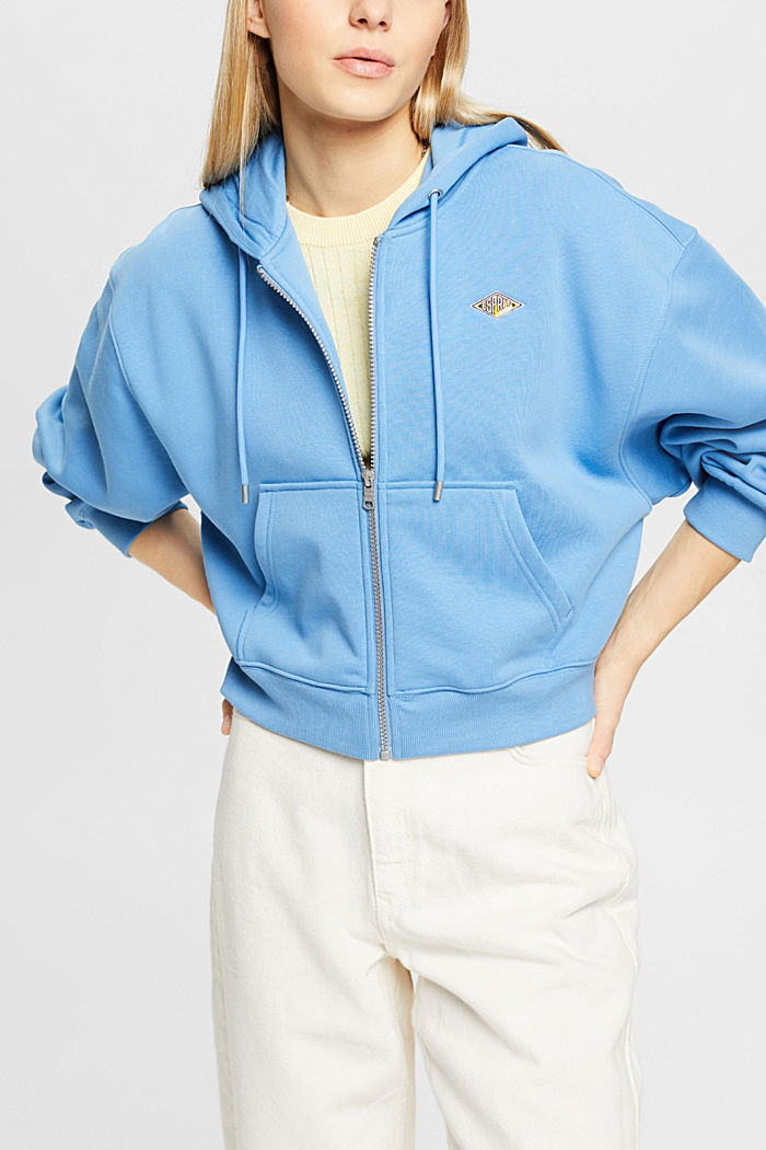 Cropped zip hoodie with logo print on the back, LIGHT BLUE LAVENDER, detail-asia image number 0