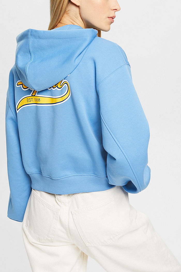 Cropped zip hoodie with logo print on the back, LIGHT BLUE LAVENDER, detail-asia image number 3