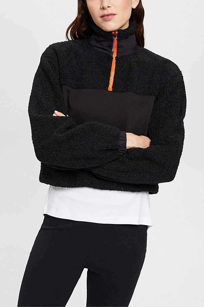 Mixed material half-zip sweatshirt, BLACK, detail-asia image number 0