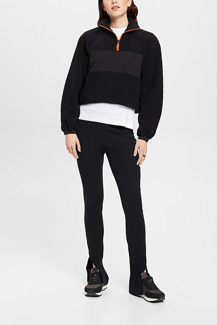 Mixed material half-zip sweatshirt, BLACK, detail-asia image number 3
