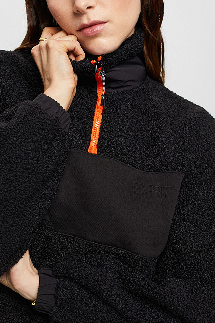 混合材料半拉鏈衛衣, 黑色, detail-asia image number 4