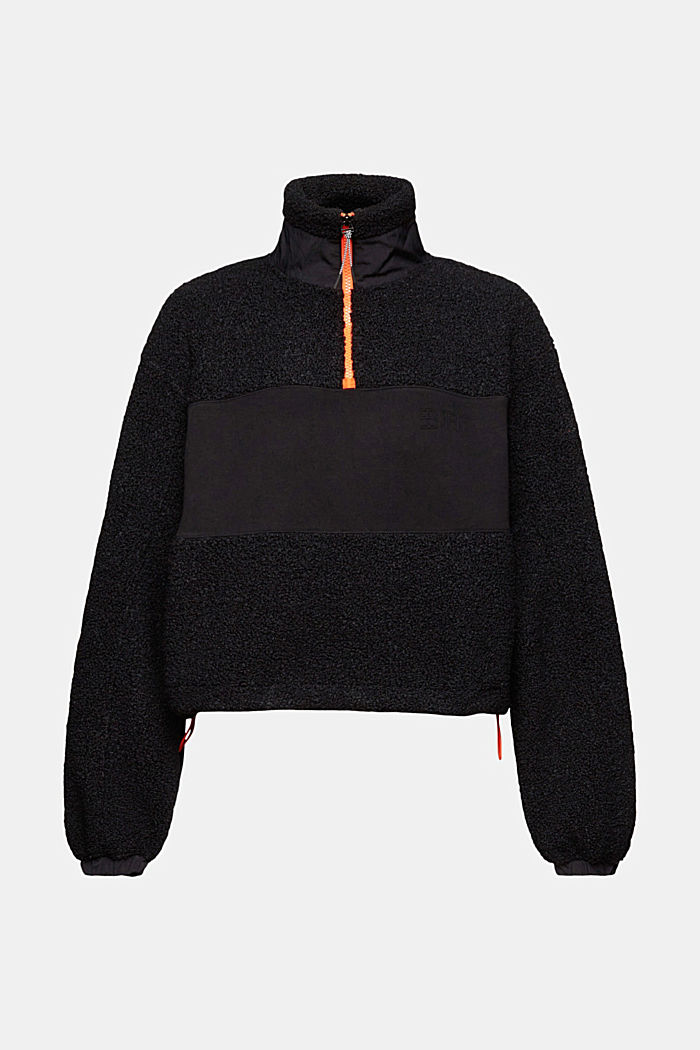 Mixed material half-zip sweatshirt, BLACK, detail-asia image number 7