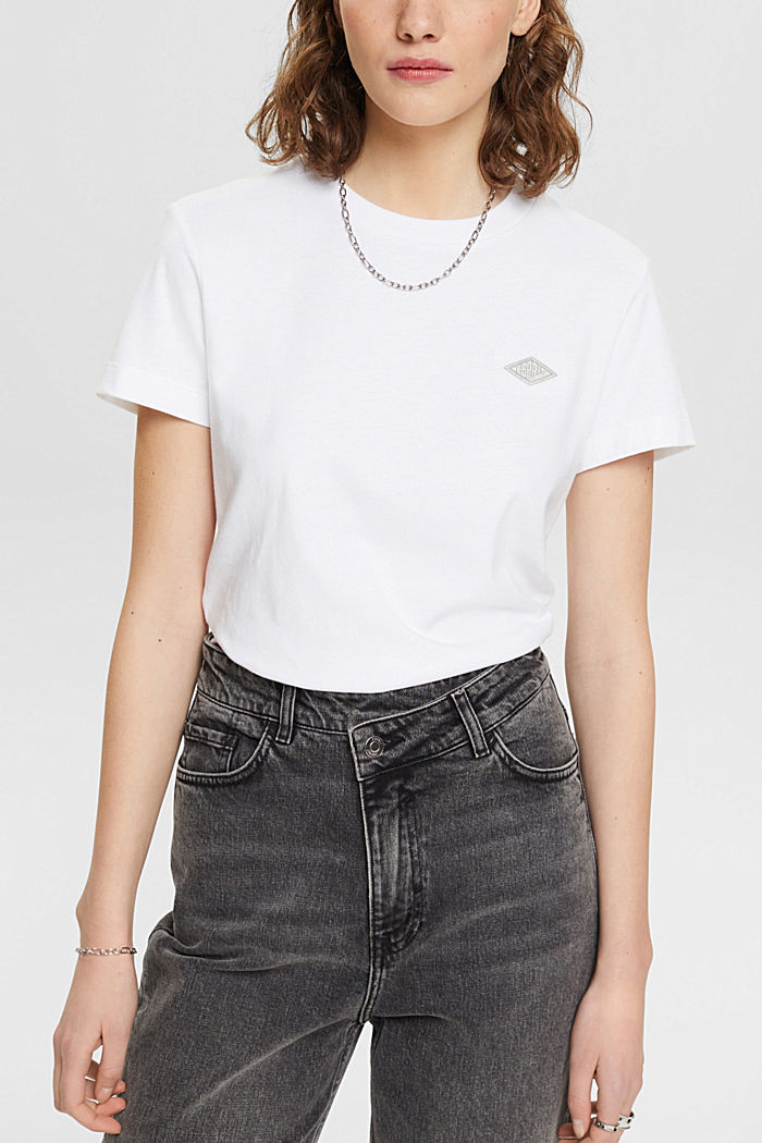 Cotton T-shirt with embroidered logo, WHITE, detail-asia image number 0