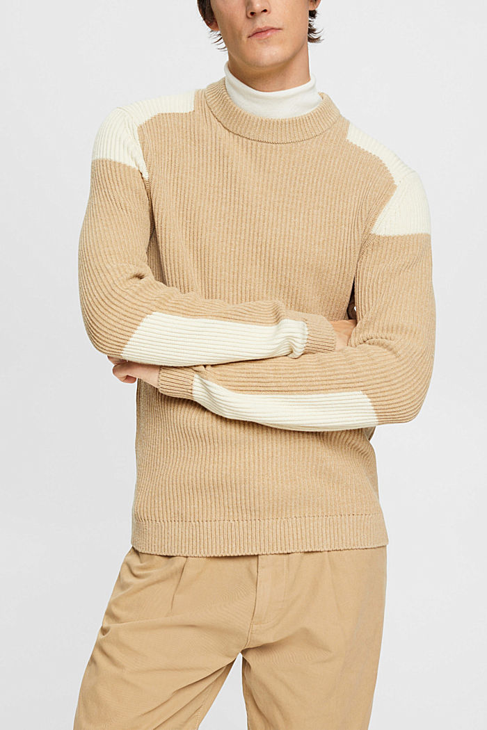 Rib knit jumper with colour block details, KHAKI BEIGE, detail-asia image number 0