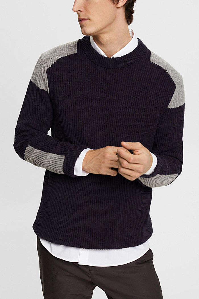 Rib knit jumper with colour block details, NAVY, detail-asia image number 0