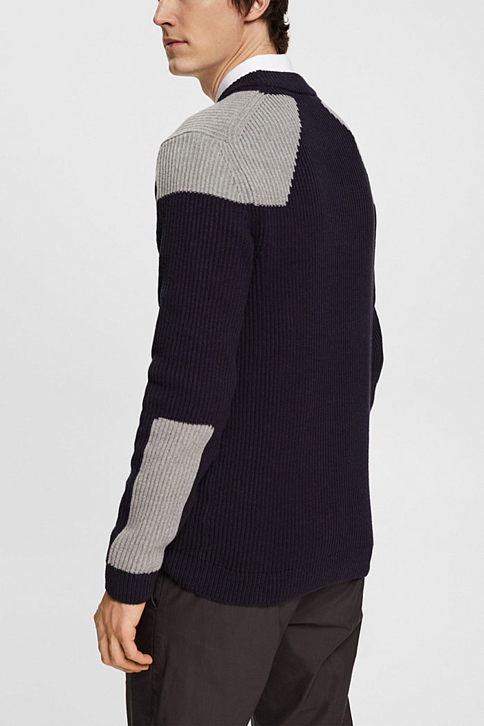 Rib knit jumper with colour block details, NAVY, detail-asia image number 3