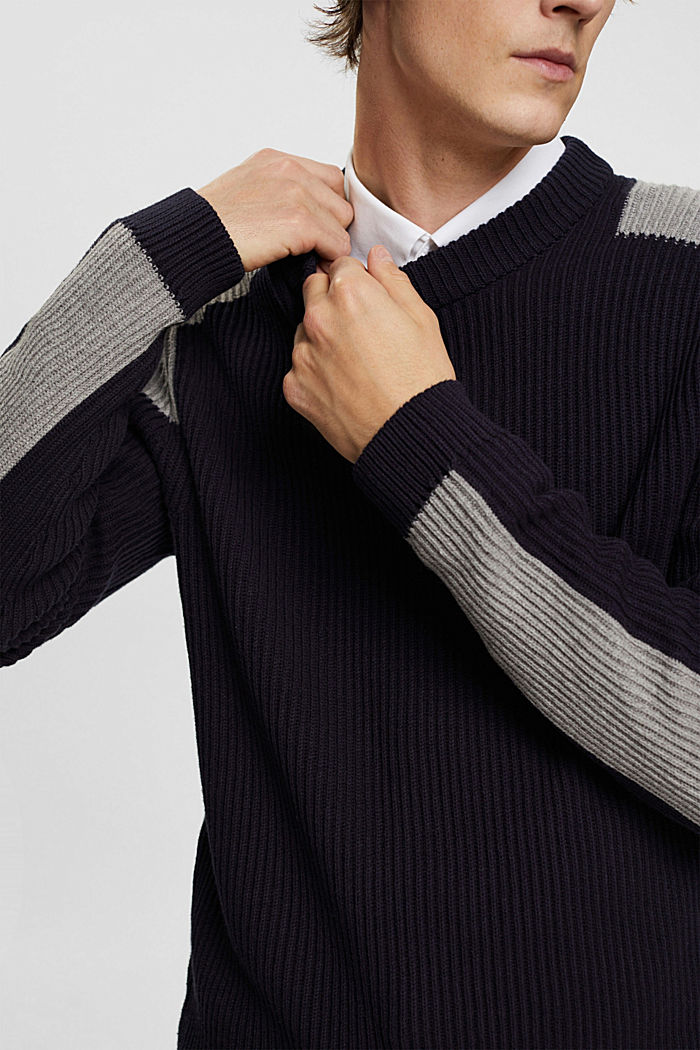 Rib knit jumper with colour block details, NAVY, detail-asia image number 2