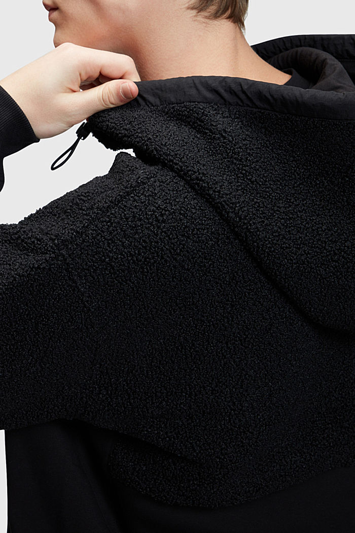 Mixed material zip-up hoodie, BLACK, detail-asia image number 3