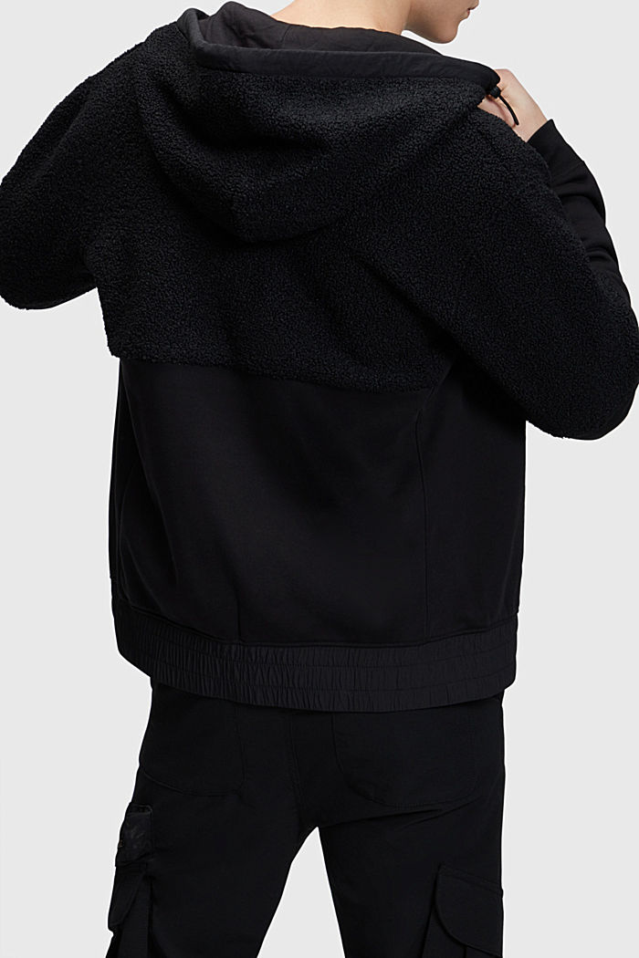 Mixed material zip-up hoodie, BLACK, detail-asia image number 1