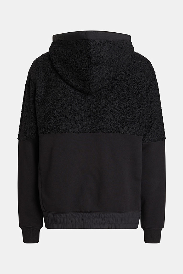 Mixed material zip-up hoodie, BLACK, detail-asia image number 5