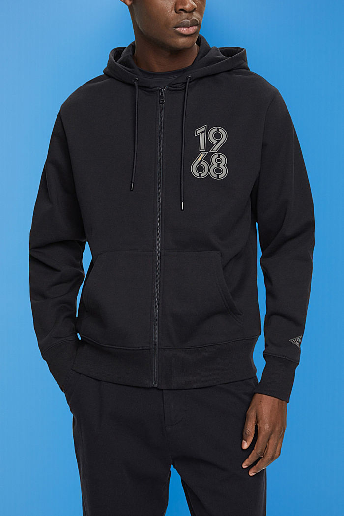 Full-length zip hoodie, BLACK, detail-asia image number 0