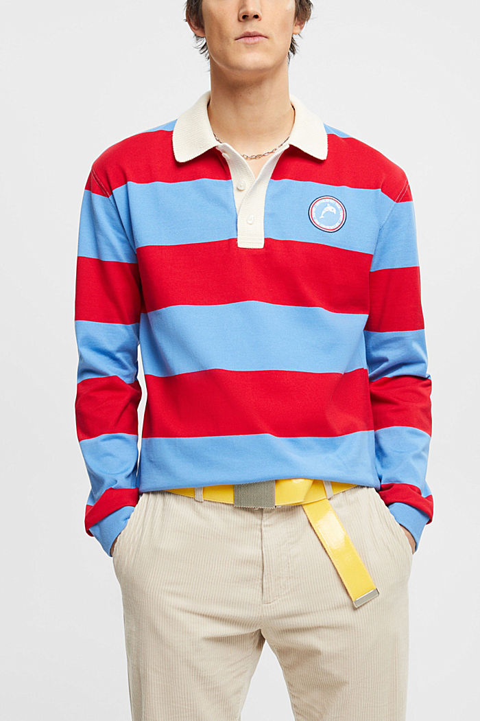 條紋橄欖球POLO衫, 淺藍色, detail-asia image number 0