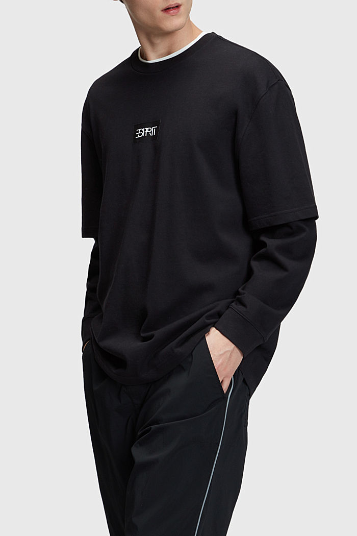 超大廓形雙重袖T恤 , 黑色, detail-asia image number 0