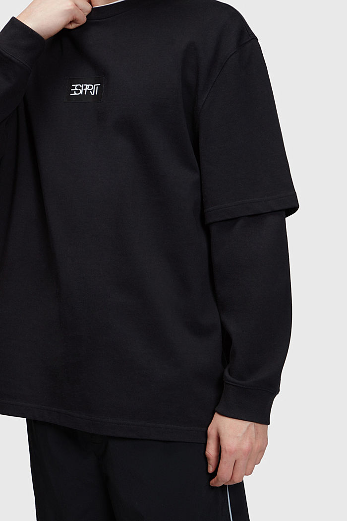 超大廓形雙重袖T恤 , 黑色, detail-asia image number 2