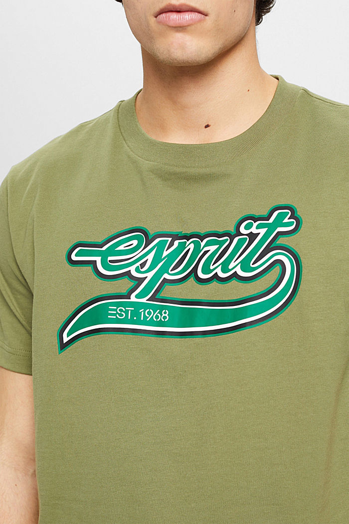 Retro logo print cotton t-shirt, OLIVE, detail-asia image number 2