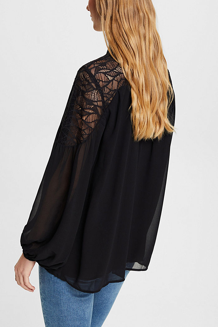 Chiffon blouse with lace, BLACK, detail-asia image number 1