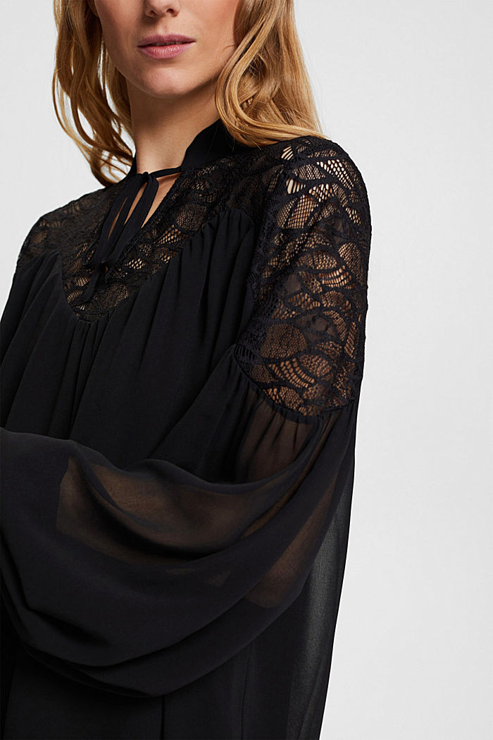 Chiffon blouse with lace, BLACK, detail-asia image number 3