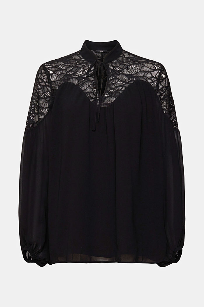 Chiffon blouse with lace, BLACK, detail-asia image number 5