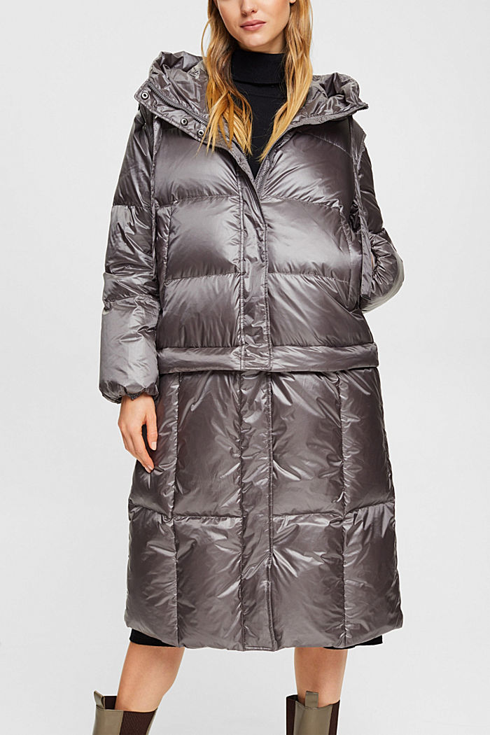 4-in-1 quilted coat with recycled down filling, GUNMETAL, detail-asia image number 0
