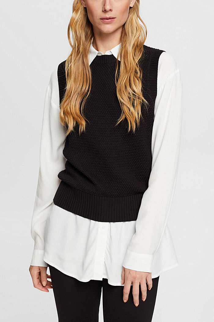 Sleeveless jumper, cotton blend, BLACK, detail-asia image number 0