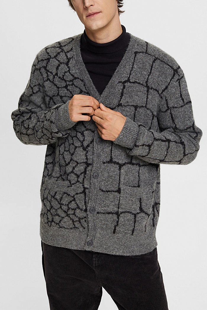 Brushed knit cardigan with pattern, DARK GREY, detail-asia image number 0