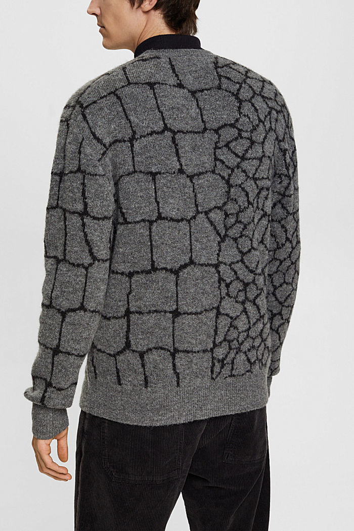 Brushed knit cardigan with pattern, DARK GREY, detail-asia image number 3
