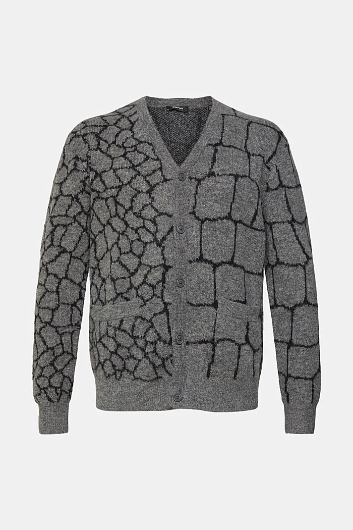Brushed knit cardigan with pattern, DARK GREY, detail-asia image number 6