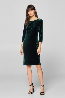 Esprit Stretch velvet dress with subtle pleating at our Online Shop