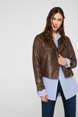 Esprit Made of leather biker jacket with zip pockets at our Online Shop