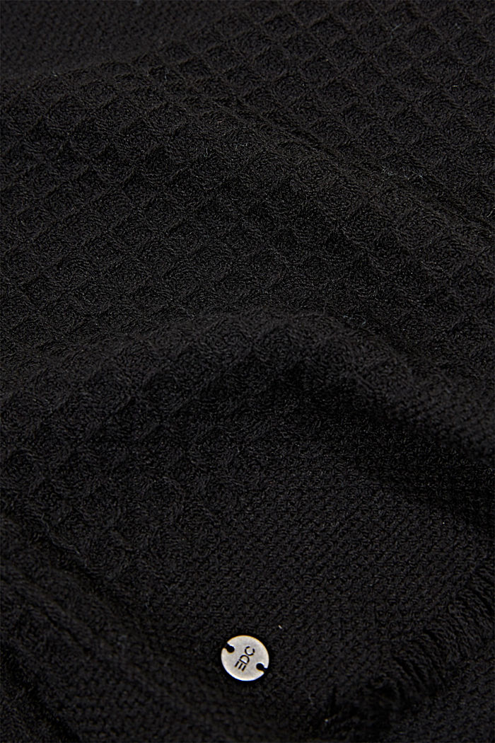 Gerecycled: colsjaal en franjes, BLACK, detail image number 2