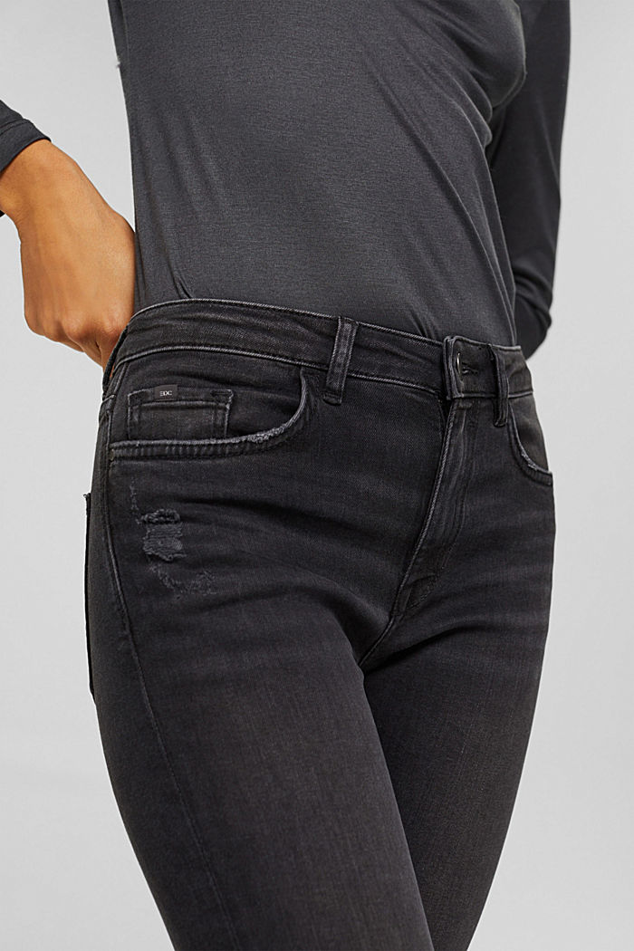 Jeans met een used look, organic cotton, BLACK DARK WASHED, detail image number 2