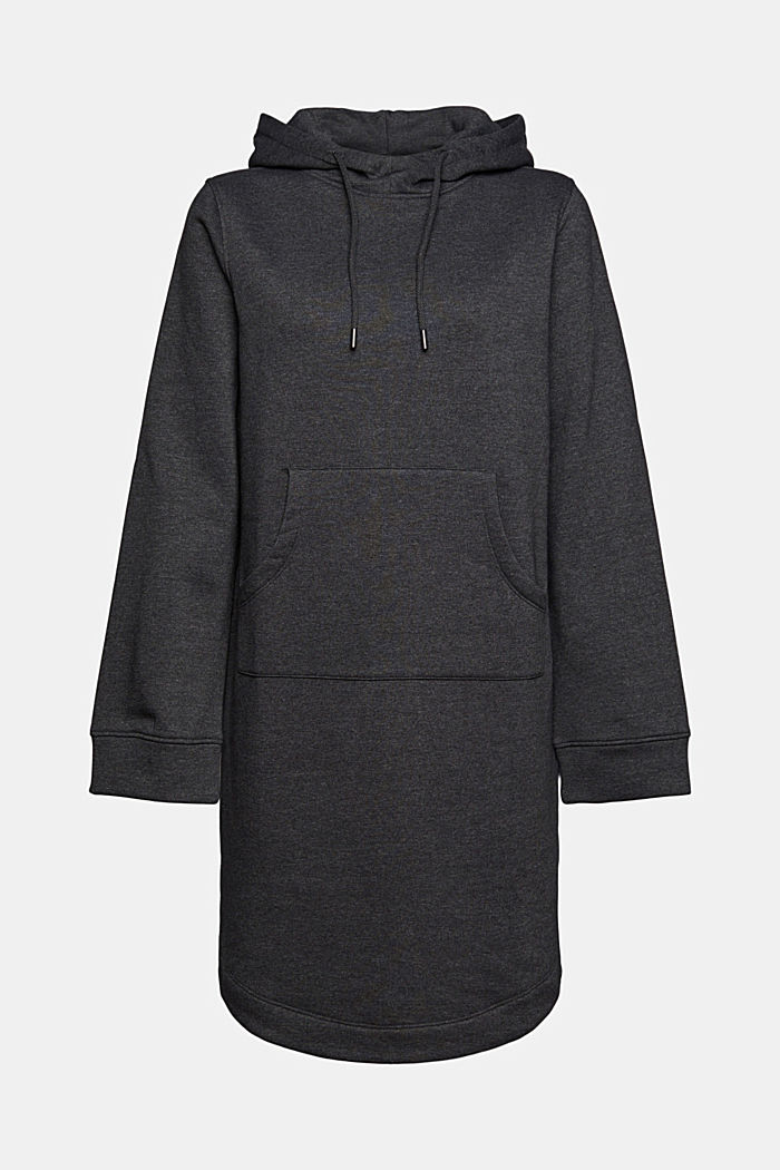 Vestido estilo sudadera con capucha en mezcla de algodón ecológico, BLACK, overview