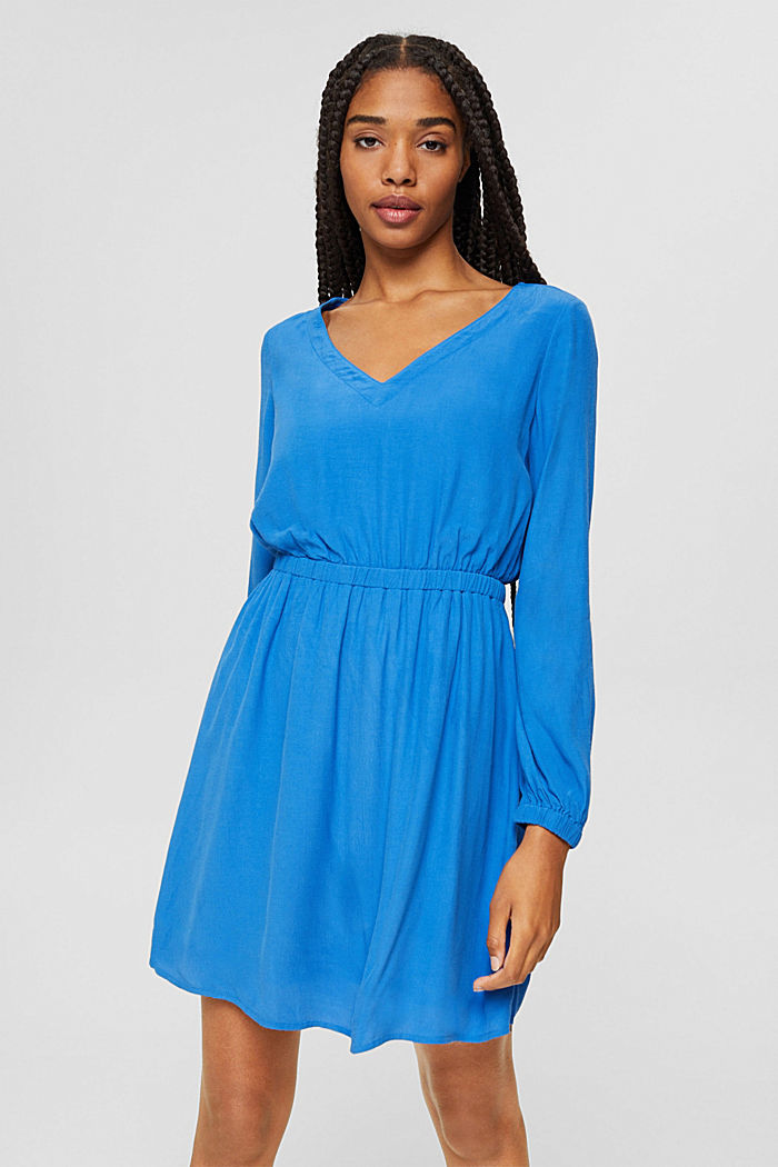Getailleerde jurk met V-hals, BLUE, detail image number 0