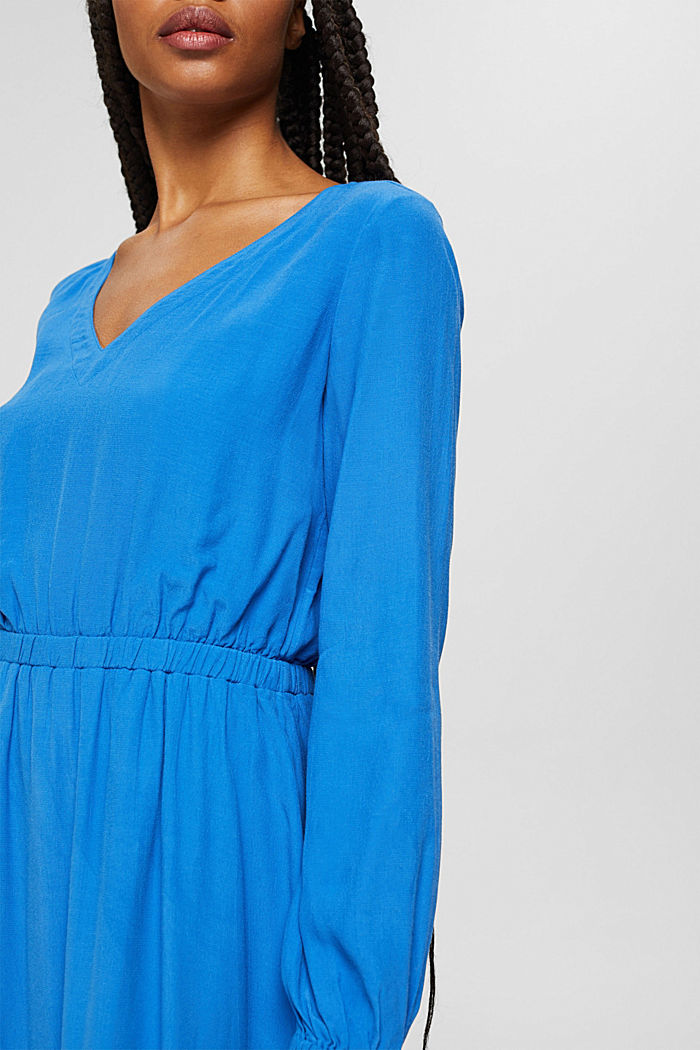 Getailleerde jurk met V-hals, BLUE, detail image number 3