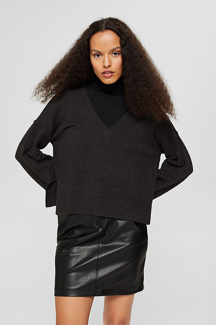 Mit Wolle: kastiger Pullover, BLACK, detail image number 0
