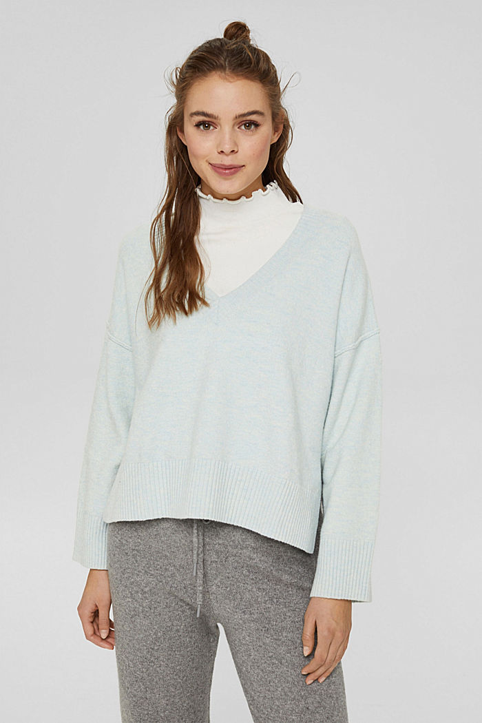 Mit Wolle: kastiger Pullover, PASTEL BLUE, detail image number 0