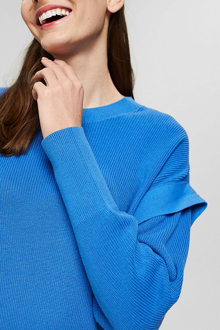 Sweter z falbanami, bawełna organiczna, BLUE, detail image number 2