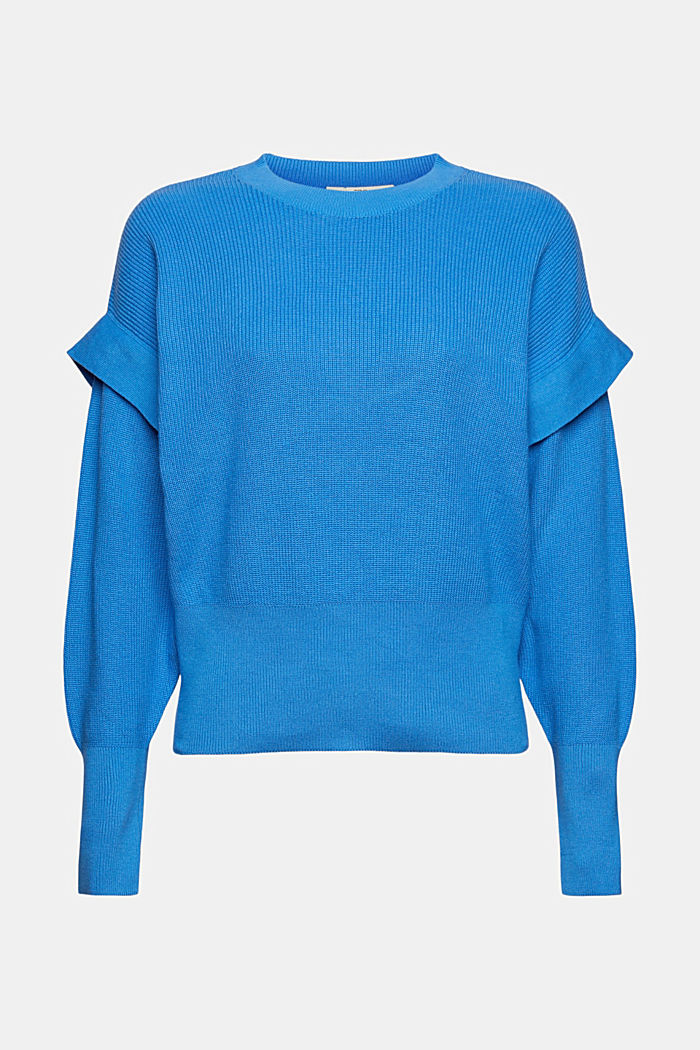 Sweter z falbanami, bawełna organiczna, BLUE, overview