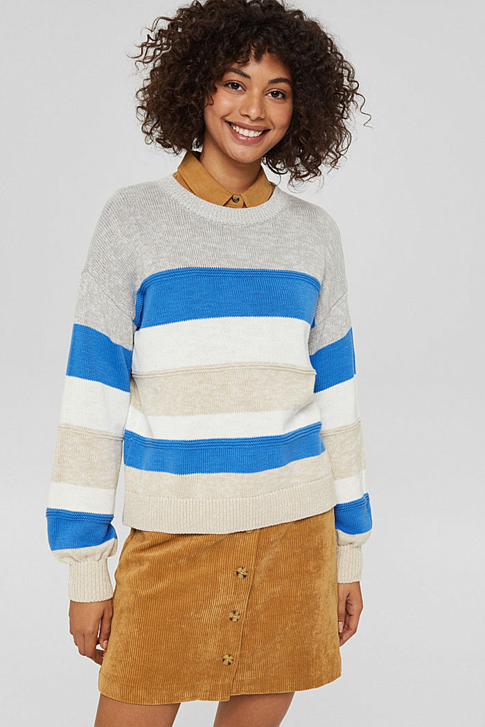 Sweter w paski z bawełny, BLUE, detail image number 0